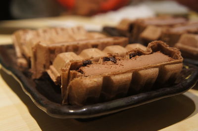 Close-up of cake in plate on table