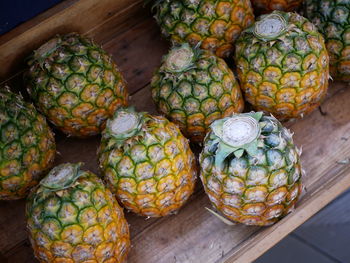 High angle view of fruits on table at market