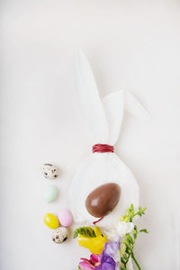 Close-up of easter eggs against white background