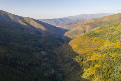 Piodao aerial drone view of schist shale village in serra da estrela, portugal