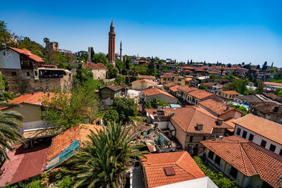 High angle view of townscape against sky