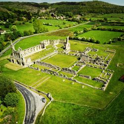 High angle view of green landscape