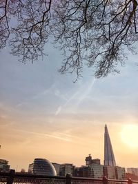 Buildings in city during sunset