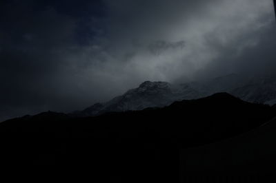 Scenic view of mountains against cloudy sky