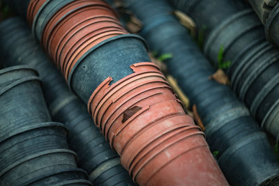 Full frame shot of broken old plastic containers