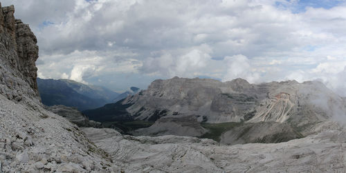 Scenic view of mountains against cloudy sky