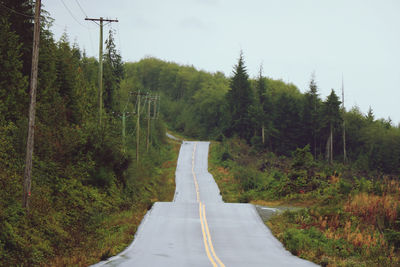 Road amidst trees in forest against sky