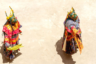 High angle view of multi colored painting on wall