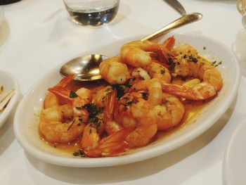 High angle view of seafood in plate