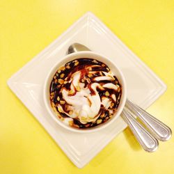 High angle view of dessert in bowl