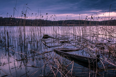 Scenic view of lake against sky during sunset