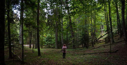 Woman standing in forest