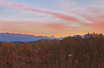 Scenic view of mountains against sky at sunset