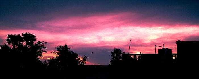 Silhouette trees against sky at sunset