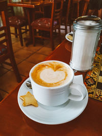 High angle view of coffee on table