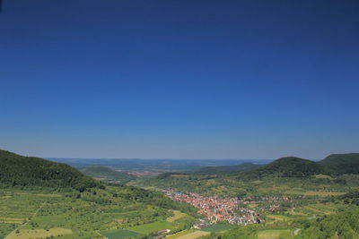 Scenic view of landscape against clear blue sky