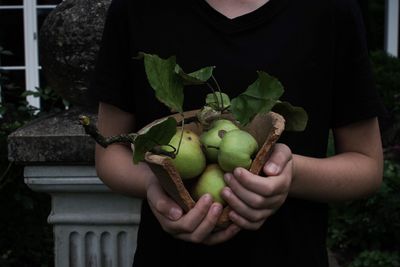 Midsection of woman holding fruits