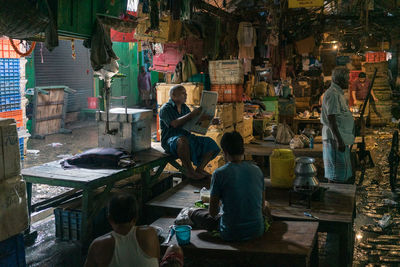 People working at market