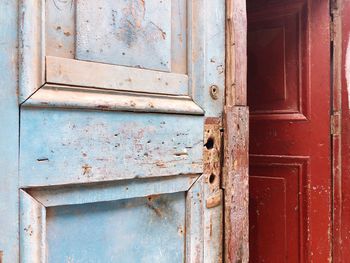 Close-up of closed door of old building