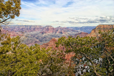 Scenic view of mountains against cloudy sky