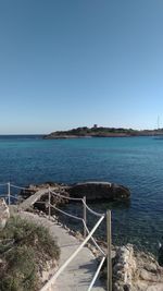 Scenic view of sea against clear blue sky