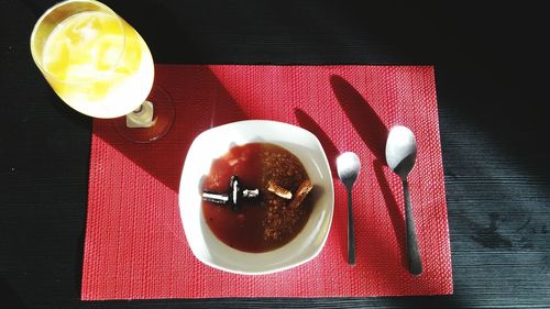 Directly above shot of coffee cup on table