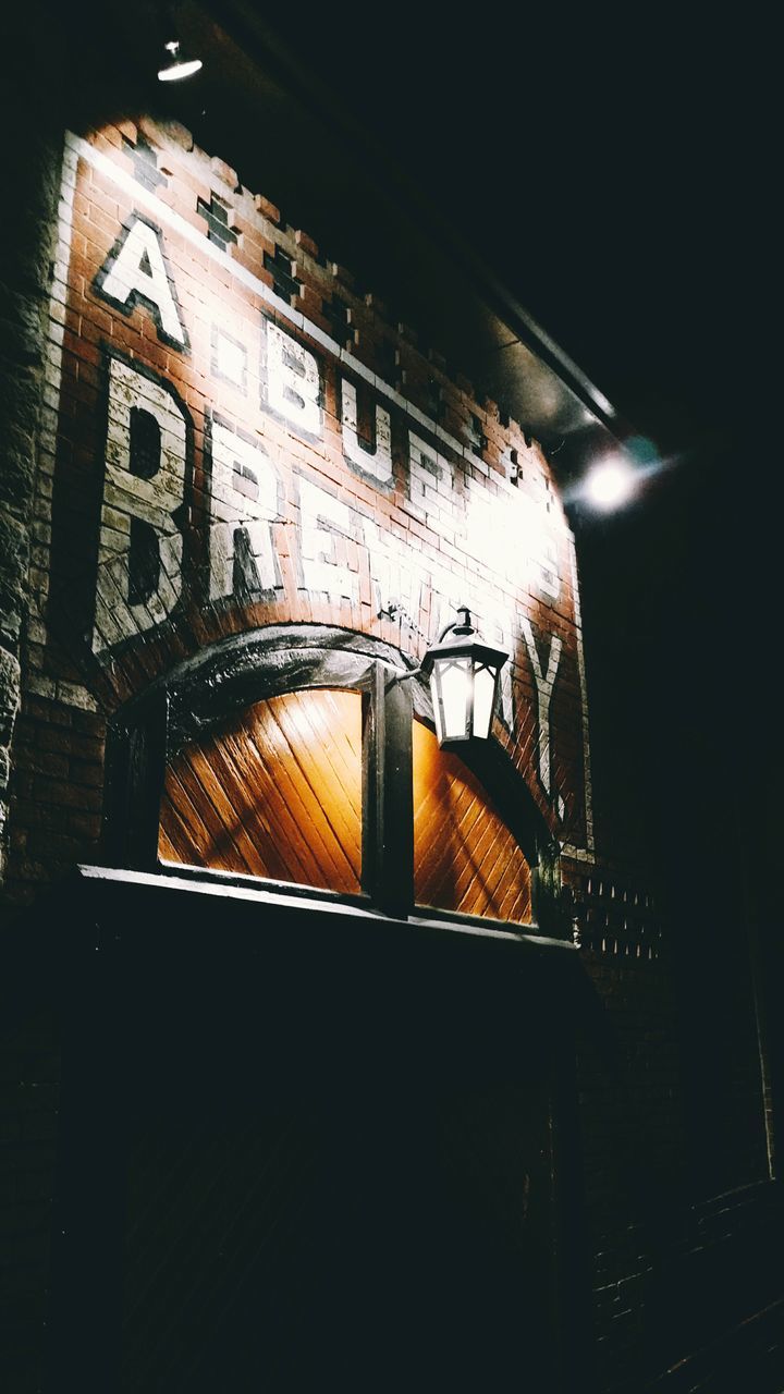 LOW ANGLE VIEW OF ILLUMINATED BUILDING AT NIGHT