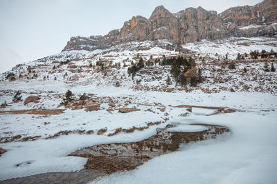 Scenic view of snow covered mountains against sky