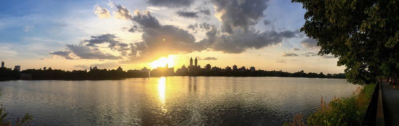 Panoramic view of lake against cloudy sky