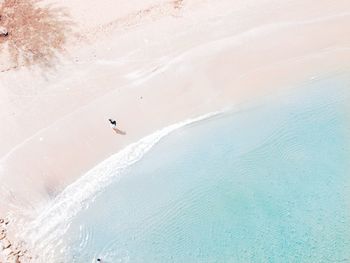 High angle view of woman walking at sea shore