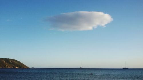 Sailboats sailing in sea against sky