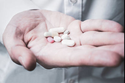 Close-up of medicines on hand