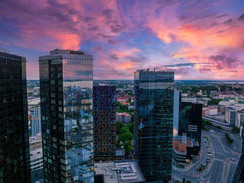 Aerial view of the tallinn business center in the evening. beautiful business district