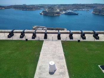 High angle view of ship in sea