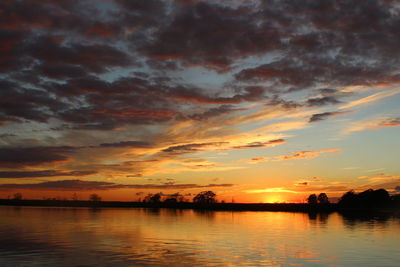 Scenic view of dramatic sky over sea during sunset