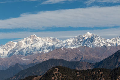 Scenic view of snowcapped mountains against sky