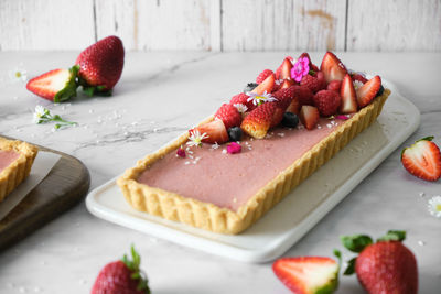 Close-up of dessert in plate on table