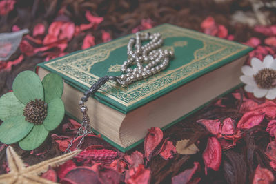 Close-up of open book on table