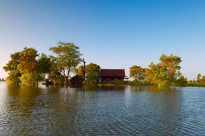 Scenic view of lake against clear sky