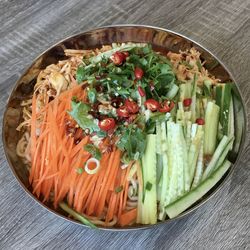 High angle view of chopped vegetables in bowl