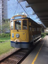 Train on railroad station platform