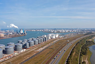Aerial from industry in the harbor from rotterdam in the netherlands