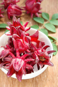 Close-up of roselle in bowl on table