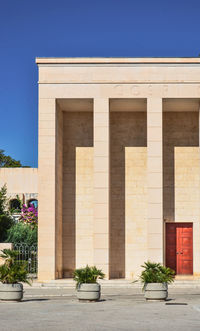 Exterior of building against blue sky