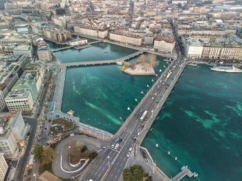 High angle view of city buildings