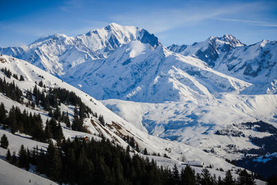 Scenic view of snowcapped mountains against sky