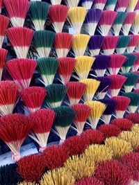 Full frame shot of multi colored incense sticks