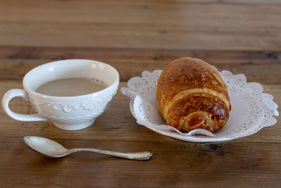 High angle view of breakfast served on table