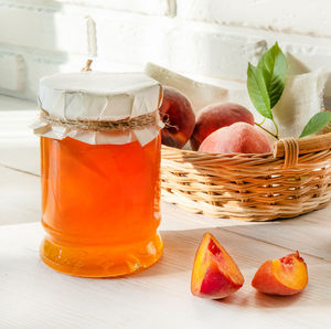 Close-up of juice in glass on table