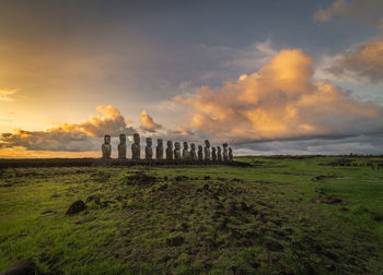 A photo depicting the famous moai of rapa nui aka easter island